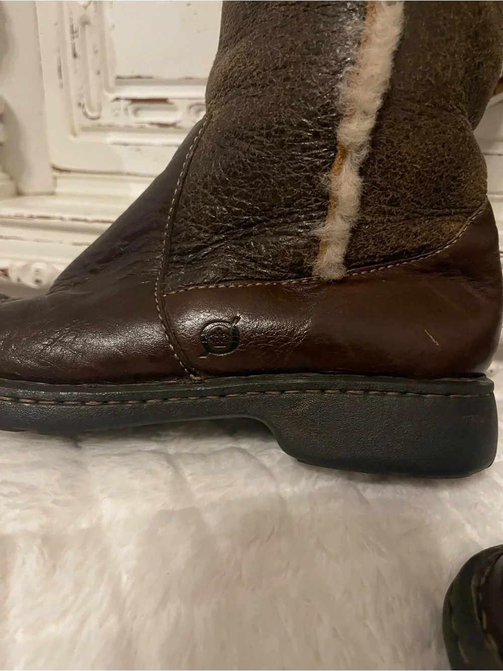 Born Brown Leather Knee High Shearling Boots